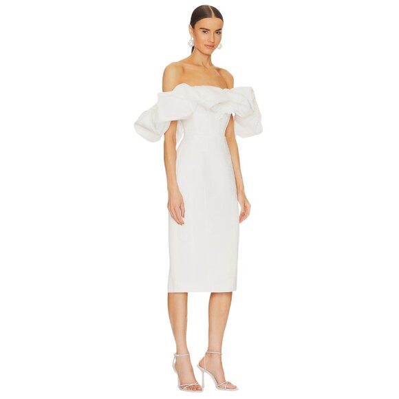 Line & Dot Samara Dress in Off White Small New Womens Ruffle Midi Cocktail Bride - Picture 3 of 16